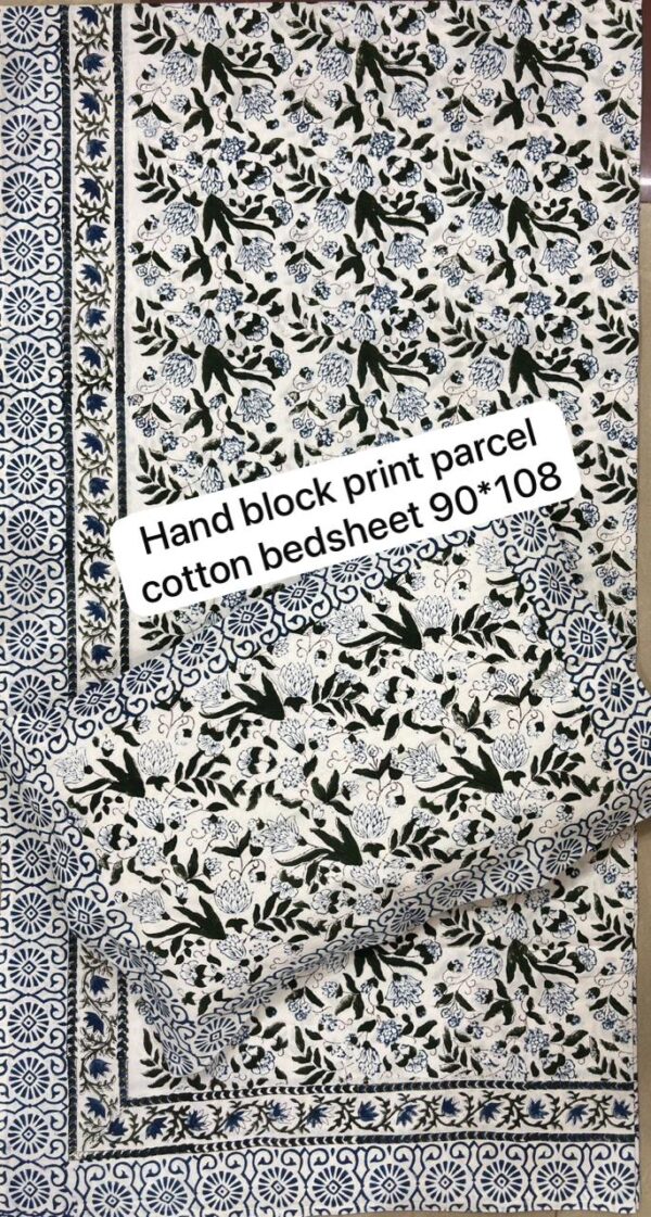 Block Print Percale Bed Sheet With 2 Pillows