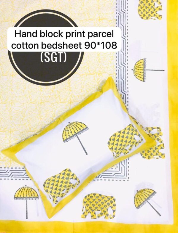 Block Print Percale Bed Sheet With 2 Pillows