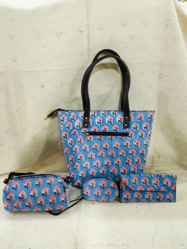 Jaipuri Printed Cotton 4pes Bag Set
