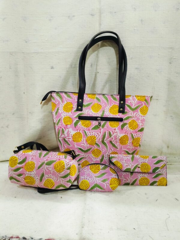 Jaipuri Printed Cotton 4pes Bag Set