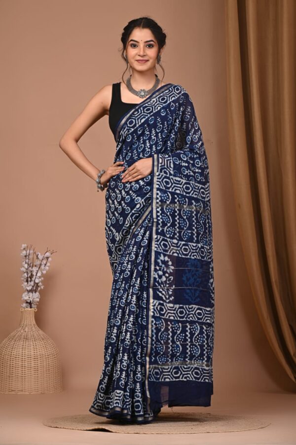 Hand Block Print Chandri Silk Saree