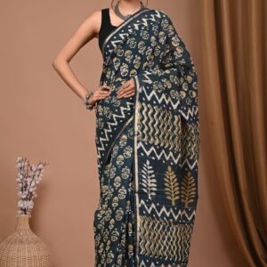 Hand Block Print Chandri Silk Saree