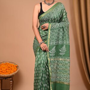 Hand Block Print Chandri Silk Saree