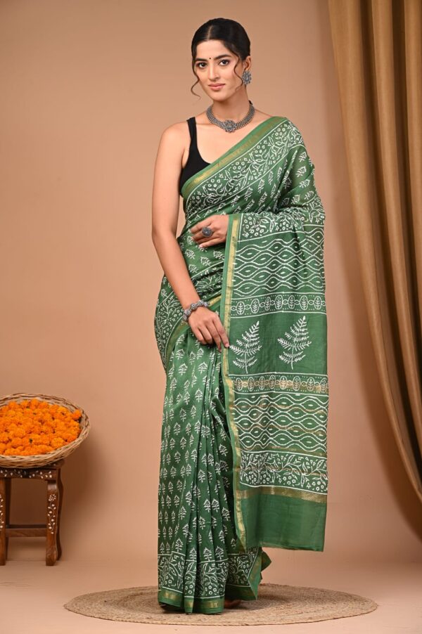 Hand Block Print Chandri Silk Saree