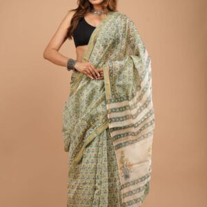 Hand Block Print Chandri Silk Saree
