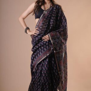 Hand Block Print Chandri Silk Saree