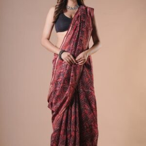 Hand Block Print Chandri Silk Saree