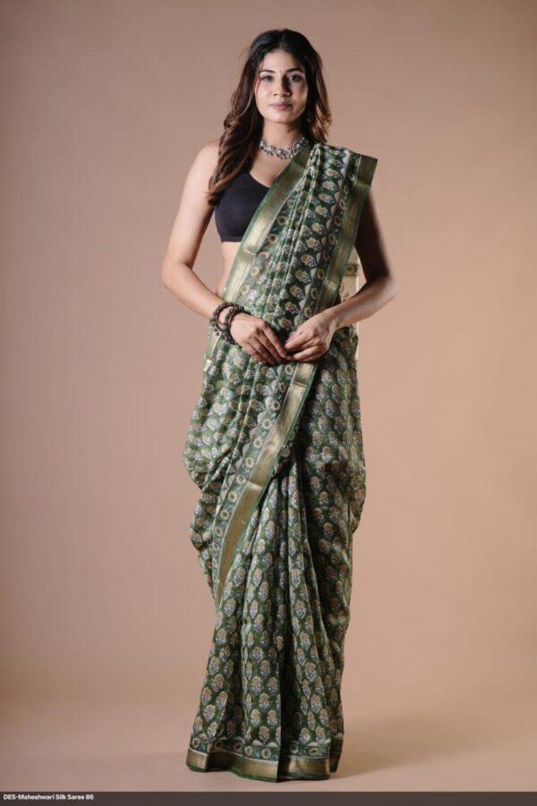 Hand Block Maheshwari Silk Saree