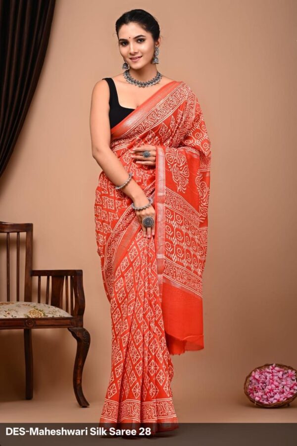 Hand Block Maheshwari Silk Saree