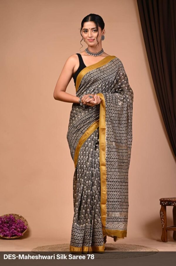 Hand Block Maheshwari Silk Saree