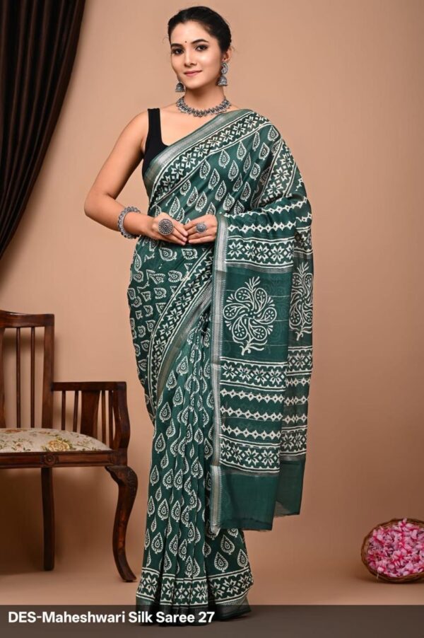 Hand Block Maheshwari Silk Saree