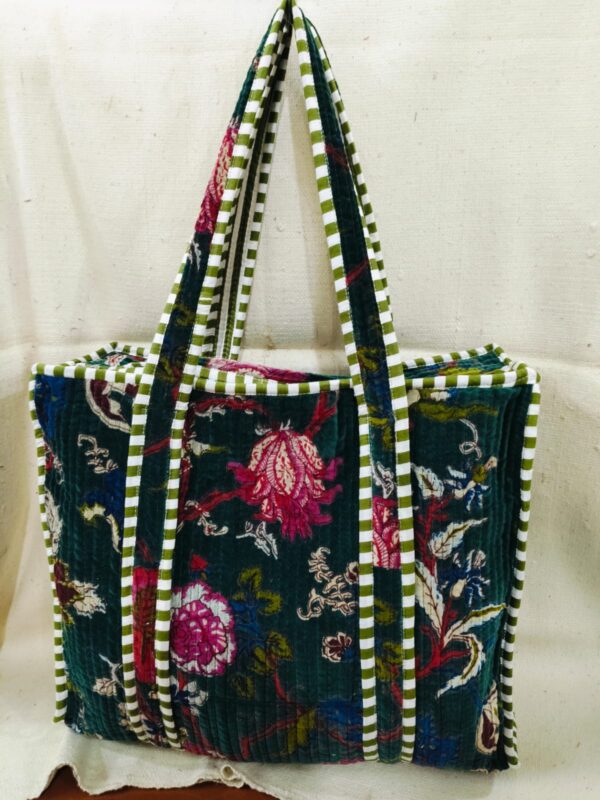 Jaipuri Print Cotton Quilted Velvet Tote Bag