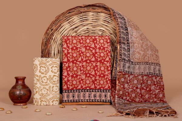 Hand Block Print Kantha Suit With Kota Doriya Dupatta