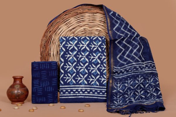 Hand Block Print Kantha Suit With Kota Doriya Dupatta