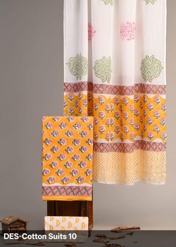 Block Print Cotton Suit With Cotton Dupatta