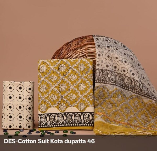 Block Print Cotton Suit With kota Doriya Dupatta