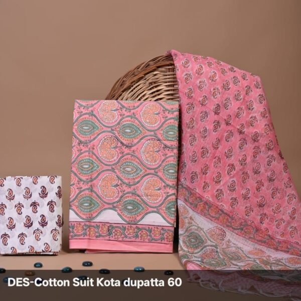 Block Print Cotton Suit With kota Doriya Dupatta