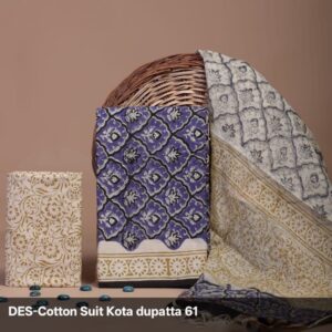 Block Print Cotton Suit With kota Doriya Dupatta