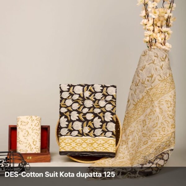 Block Print Cotton Suit With kota Doriya Dupatta