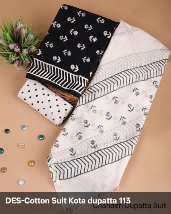 Block Print Cotton Suit With kota Doriya Dupatta