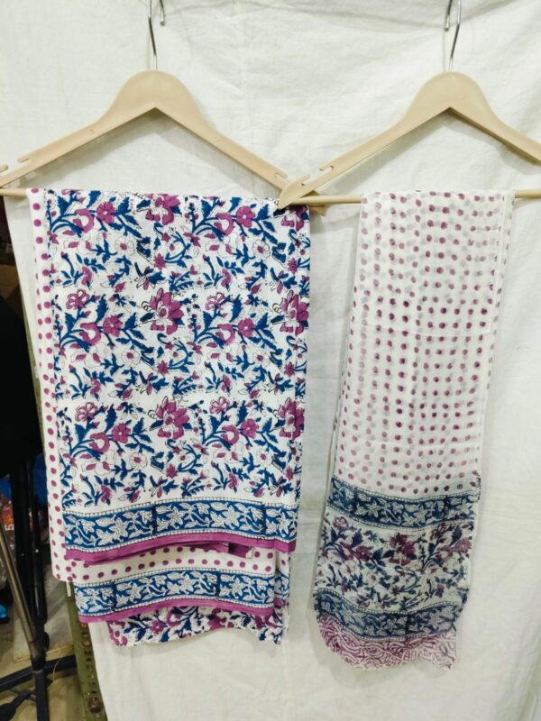 Hand Block Print Cotton Suit With Chiffon Dupatta