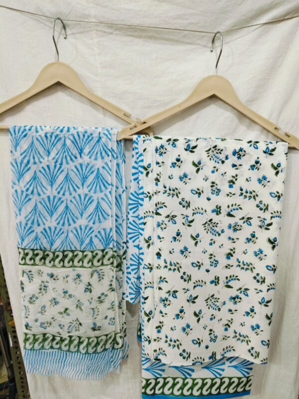 Hand Block Print Cotton Suit With Chiffon Dupatta