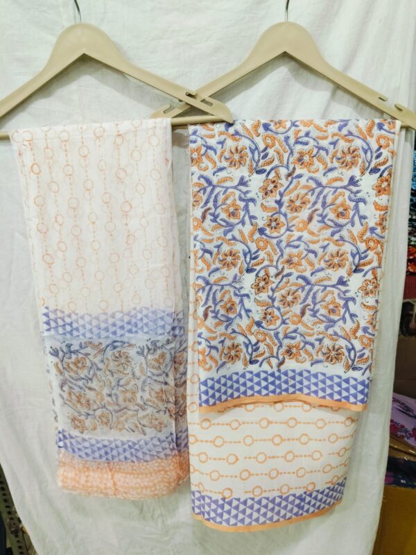 Hand Block Print Cotton Suit With Chiffon Dupatta