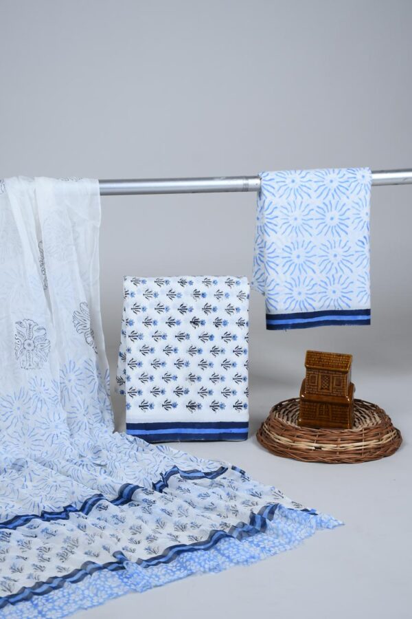Hand Block Print Cotton Suit With Chiffon Dupatta