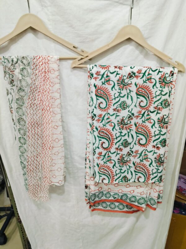 Hand Block Print Cotton Suit With Chiffon Dupatta