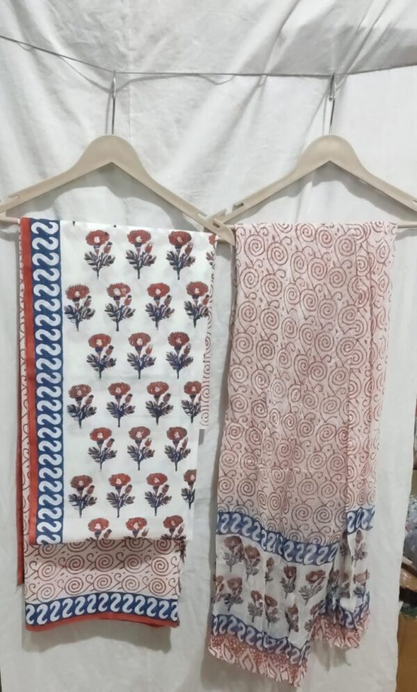 Hand Block Print Cotton Suit With Chiffon Dupatta