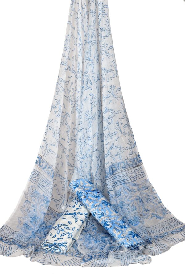 Hand Block Print Cotton Suit With Chiffon Dupatta