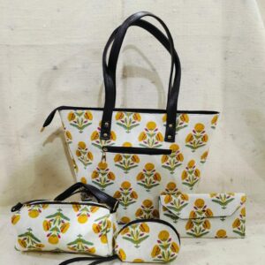 Jaipuri Printed Cotton 4pes Bag Set