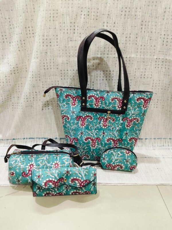 Jaipuri Printed Cotton 4pes Bag Set