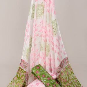 Hand Block Print Cotton Suit With Chiffon Dupatta