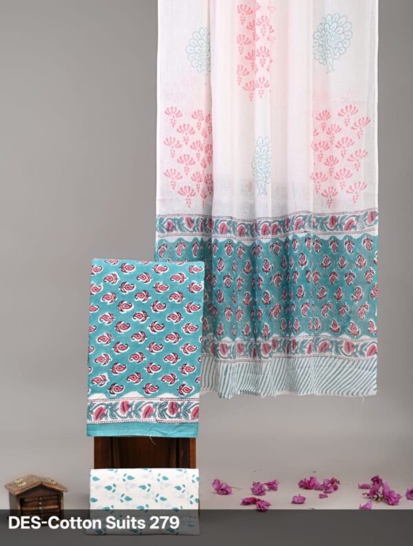 Block Print Cotton Suit With Cotton Dupatta