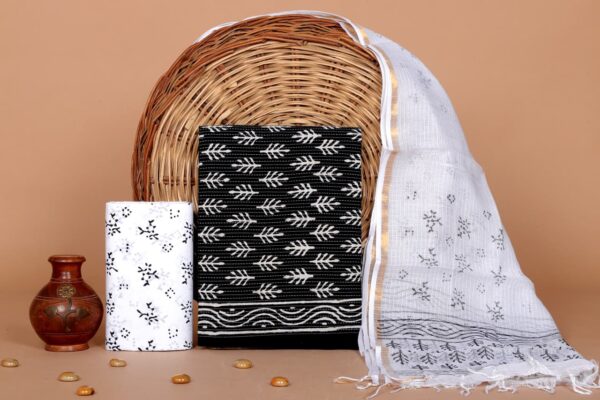 Hand Block Print Kantha Suit With Kota Doriya Dupatta