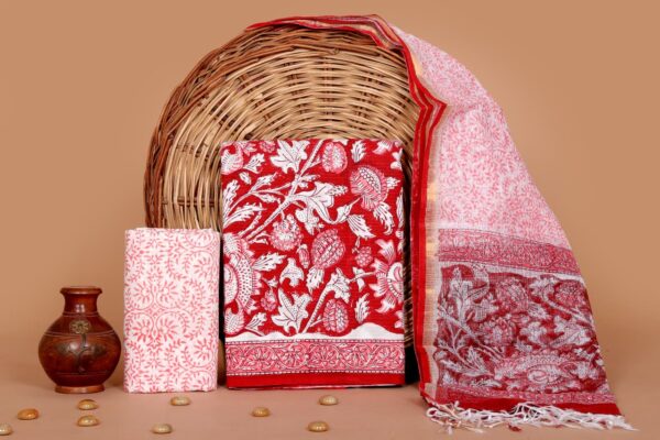 Hand Block Print Kantha Suit With Kota Doriya Dupatta