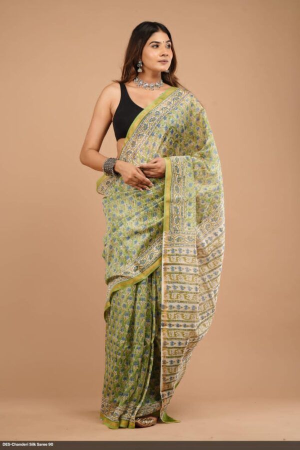 Hand Block Print Chandri Silk Saree