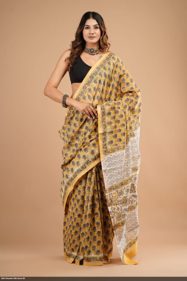 Hand Block Print Chandri Silk Saree