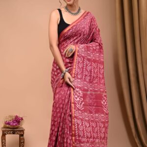 Hand Block Print Chandri Silk Saree