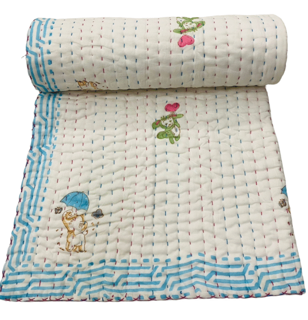 Block Print Baby Quilt 40x60 Inches