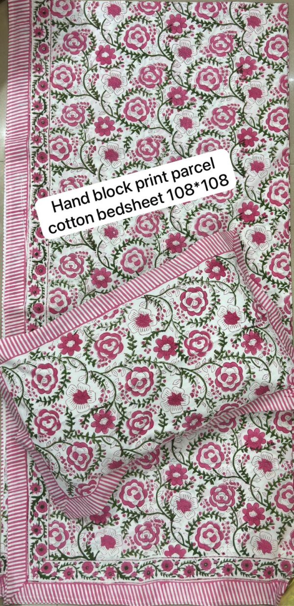 Block Print Percale Bed Sheet With 2 Pillows