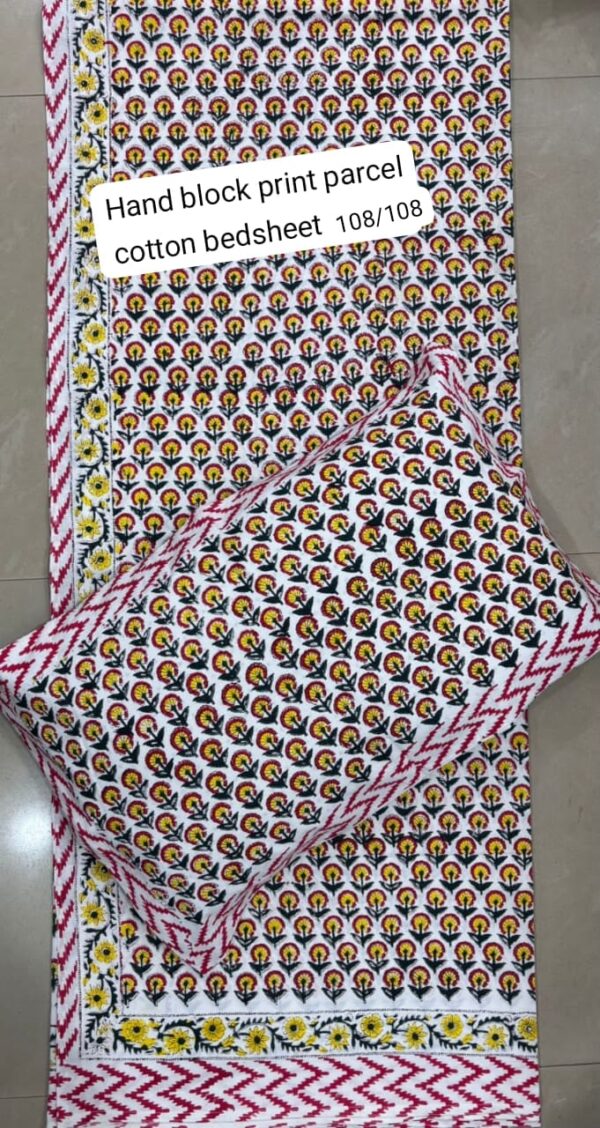 Block Print Percale Bed Sheet With 2 Pillows