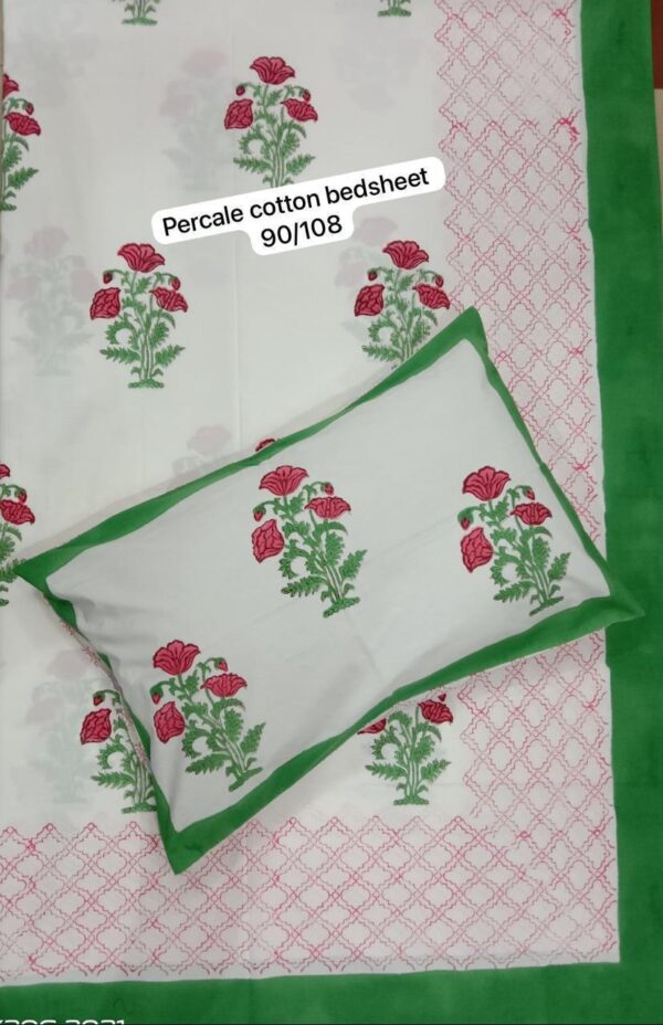 Block Print Percale Bed Sheet With 2 Pillows