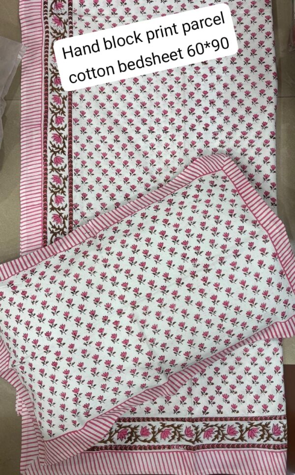 Block Print Percale Bed Sheet With 2 Pillows