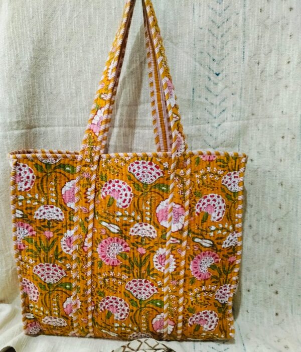 Jaipuri Print Cotton Quilted Tote Bag With Zip