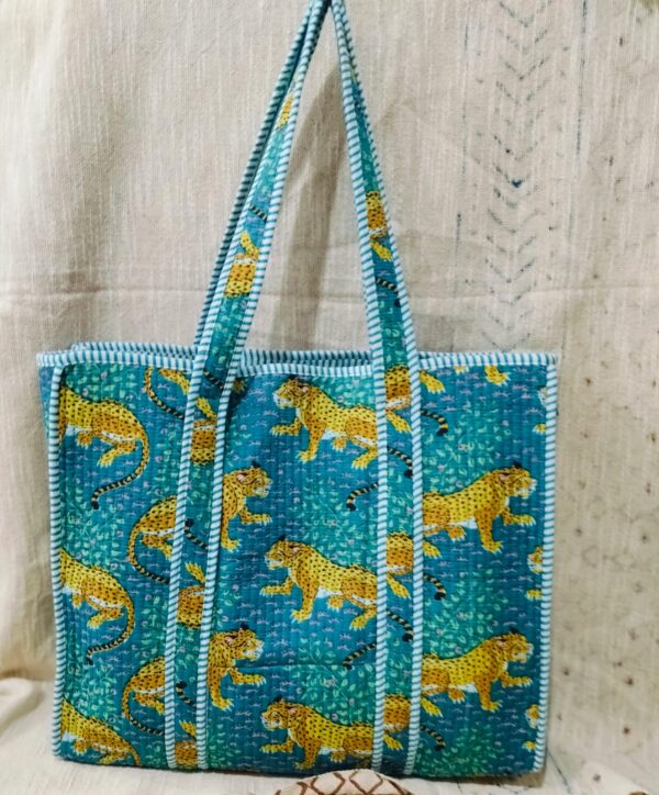 Jaipuri Print Cotton Quilted Tote Bag With Zip