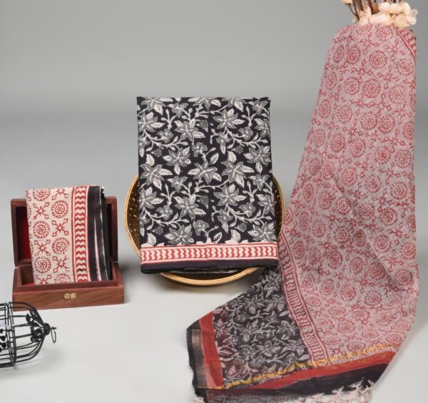Block Print Cotton Suit With kota Doriya Dupatta
