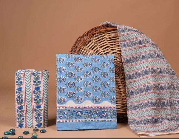 Block Print Cotton Suit With kota Doriya Dupatta