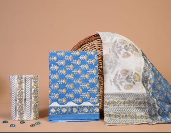 Block Print Cotton Suit With kota Doriya Dupatta